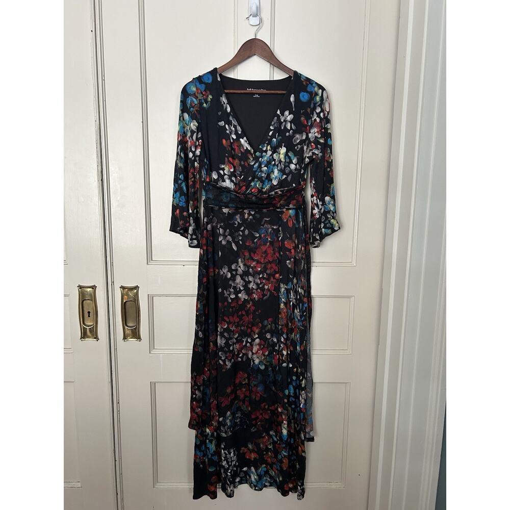 Soft Surroundings Mosaic Floral Maxi Dress Womens Size Small Black Red Romantic